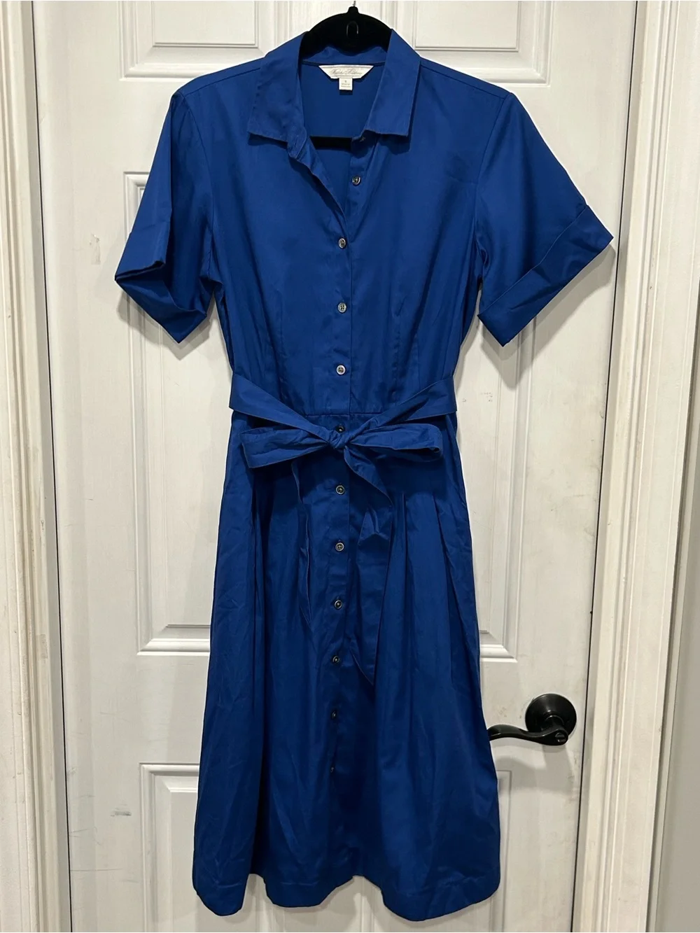 Brooks Brothers Signature A-Line Cotton Sateen Shirt Dress Belted Blue Sz 8